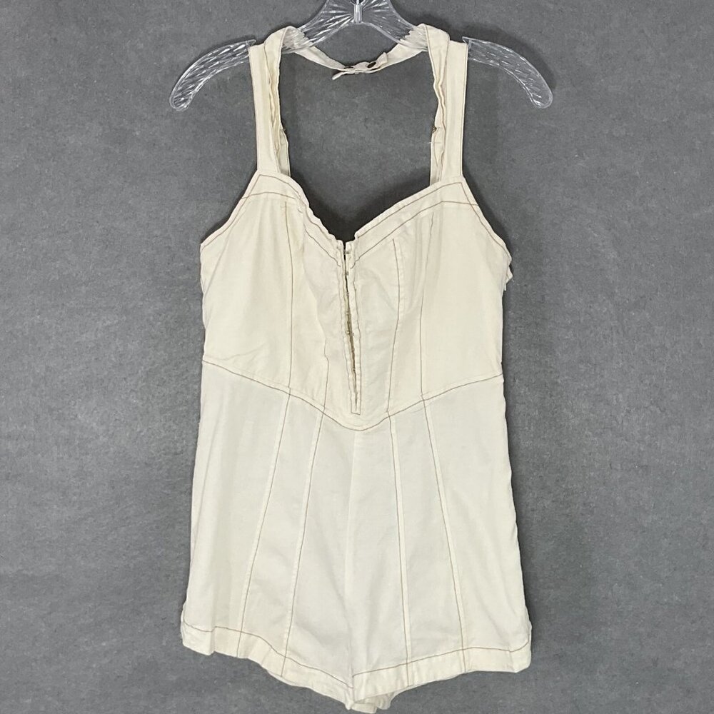 Urban Outfitters Romper Womens Sz L‎ Ivory Halter Zipper Front Beach Festival
